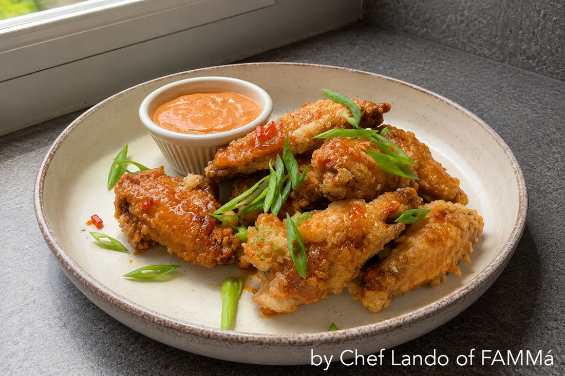 Gluten-Free Crispy Wings & Kimchi Bean Dip