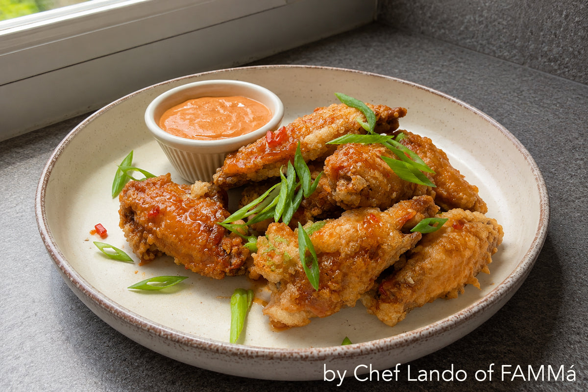 Gluten-Free Crispy Wings & Kimchi Bean Dip
